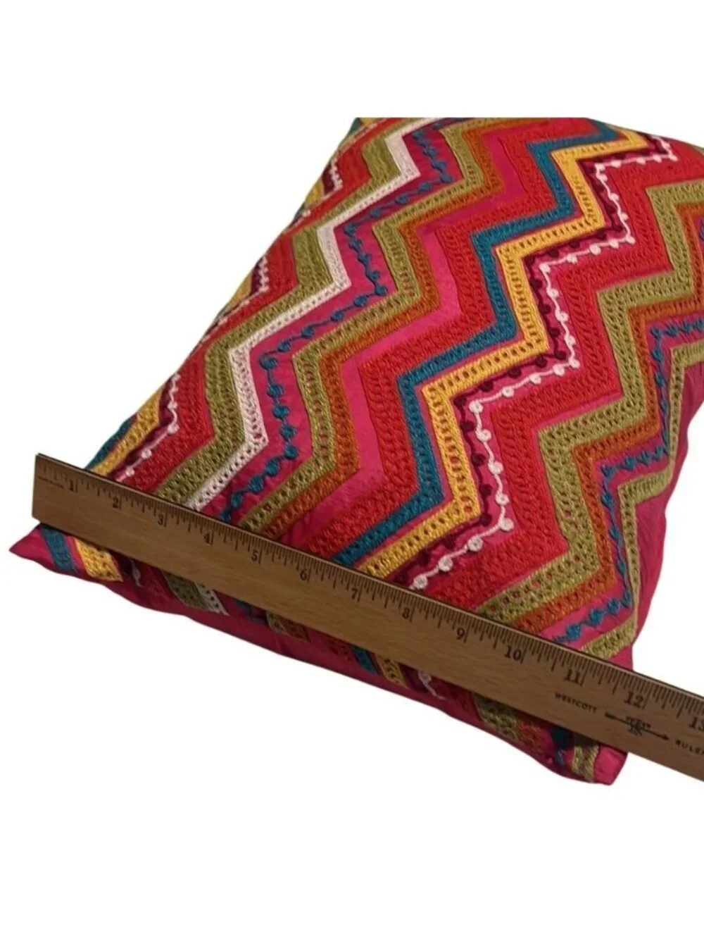 Pier One Pink Multi Colored Bohemian Detailed Throw Pillow Size 16x12 Inches
